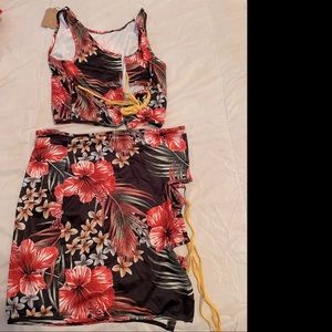 Black and red skirt set